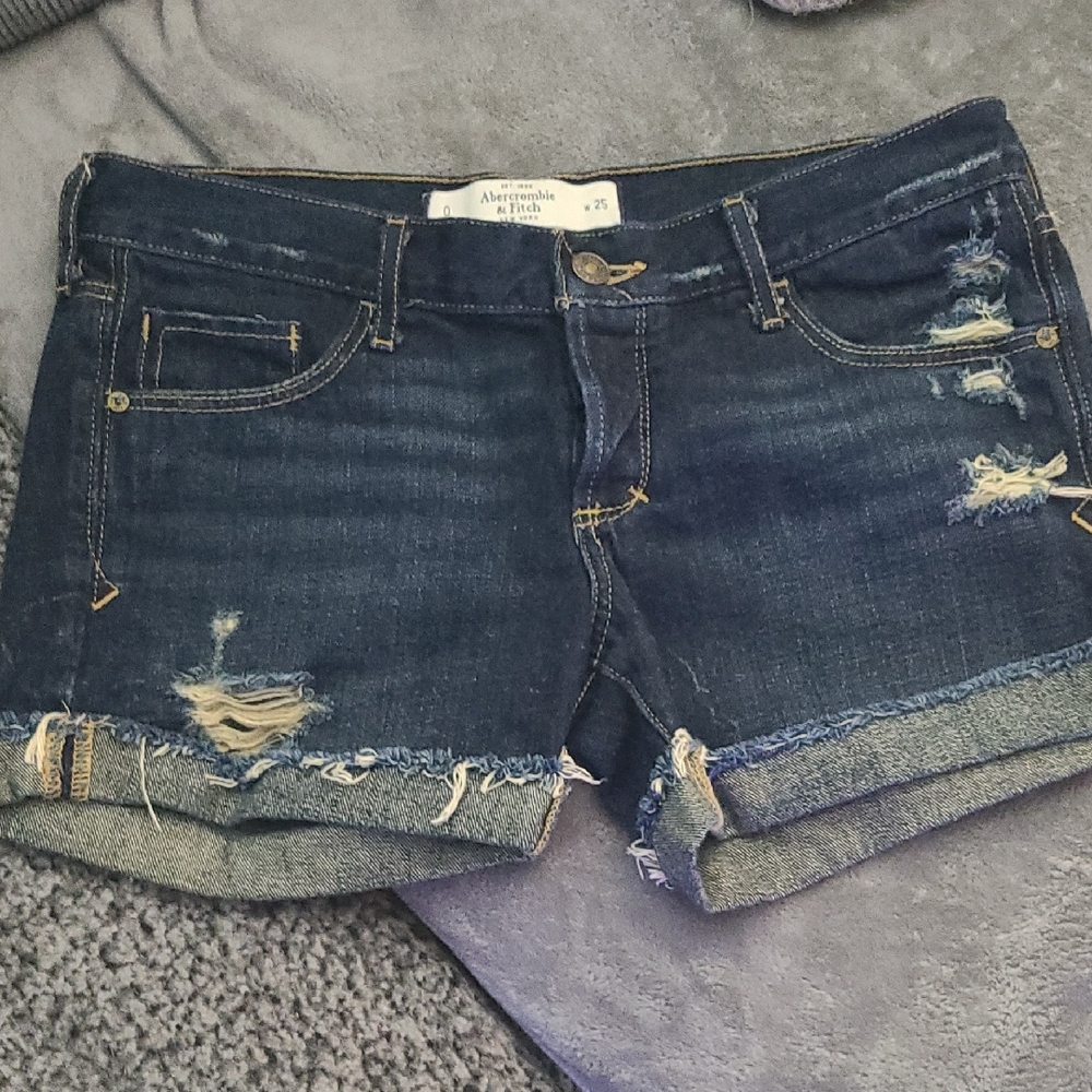 Abercrombie & Fitch Women's Distressed Jean Shorts - Dark Blue